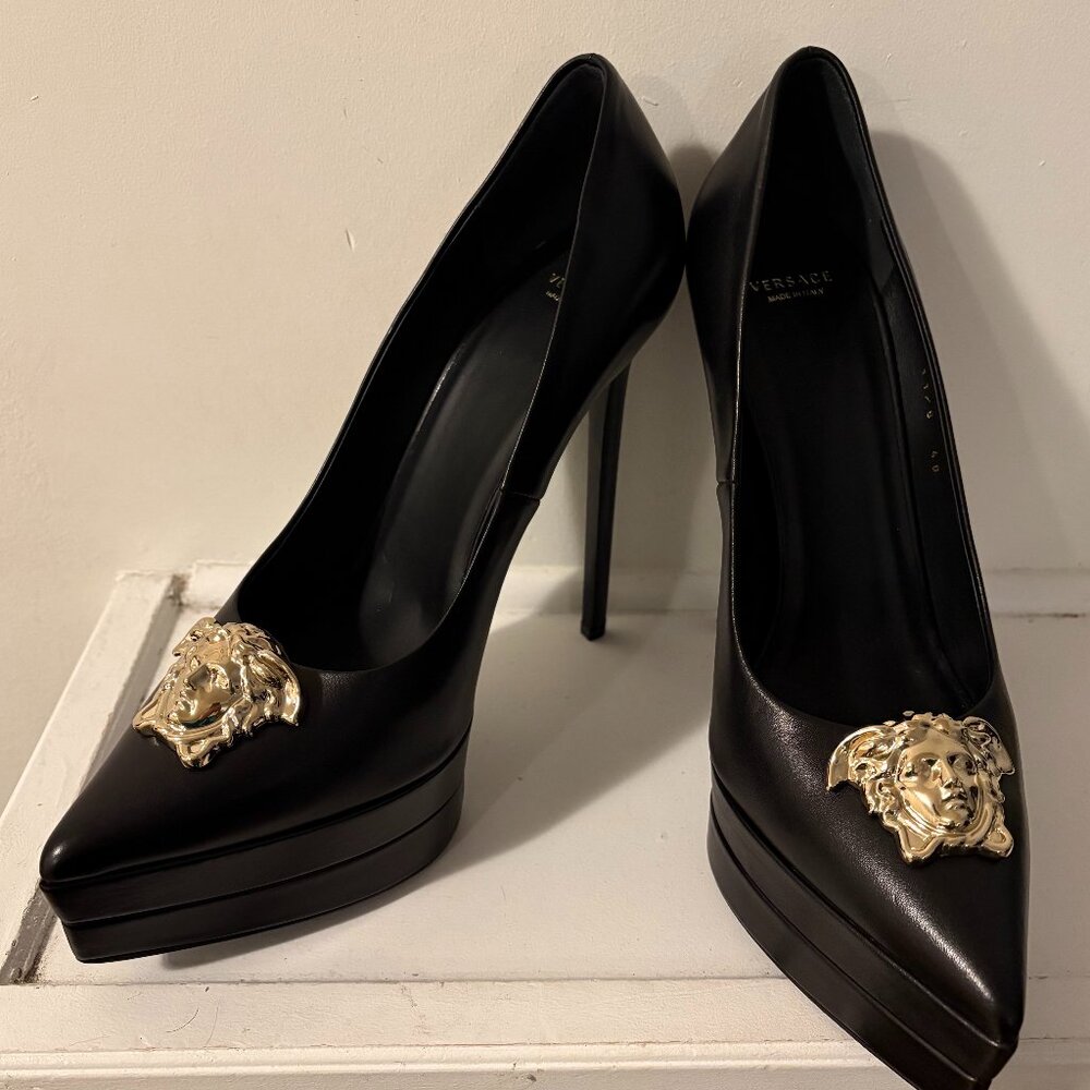 Black Versace Medusa dual platform heels